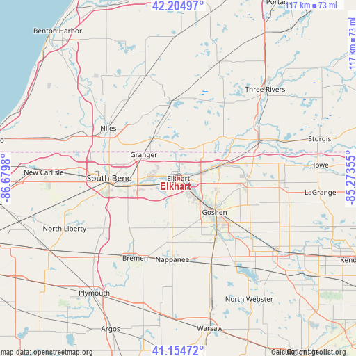 Elkhart on map