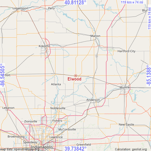 Elwood on map