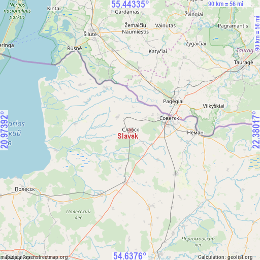 Slavsk on map