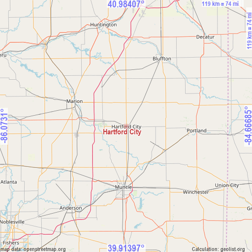 Hartford City on map