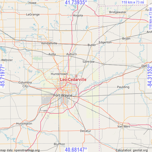 Leo-Cedarville on map