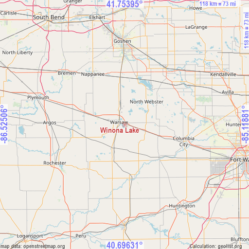 Winona Lake on map