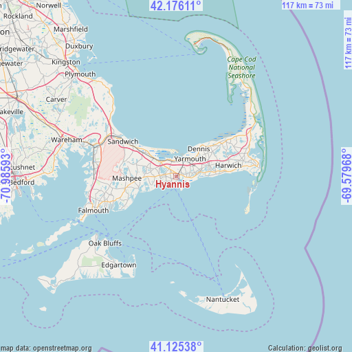 Hyannis on map