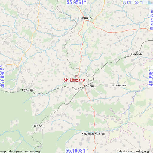 Shikhazany on map