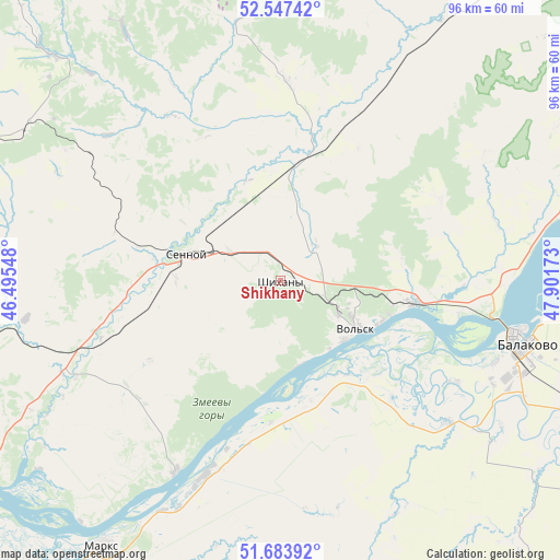 Shikhany on map