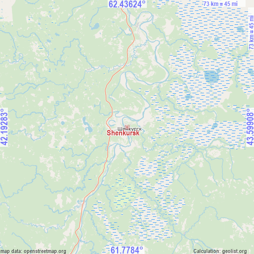 Shenkursk on map