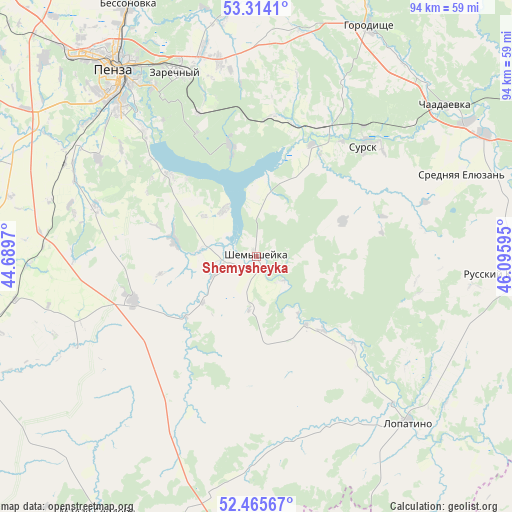 Shemysheyka on map