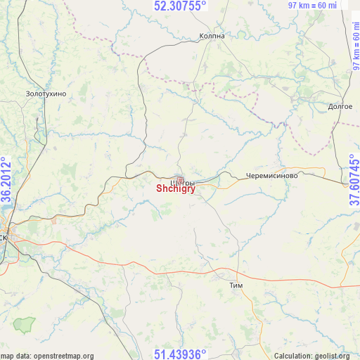 Shchigry on map