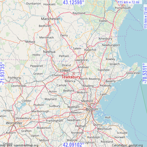 Tewksbury on map