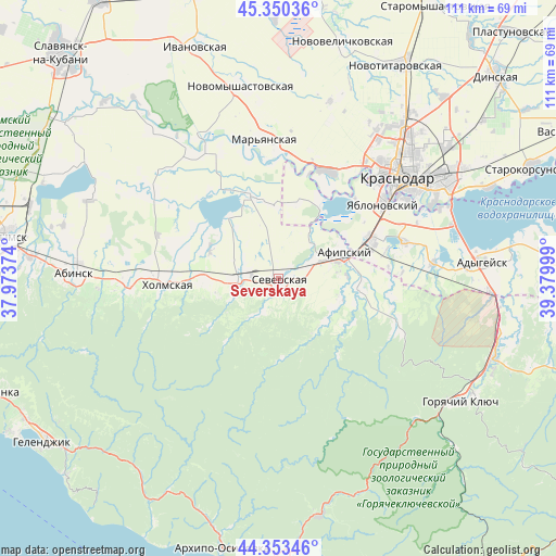 Severskaya on map
