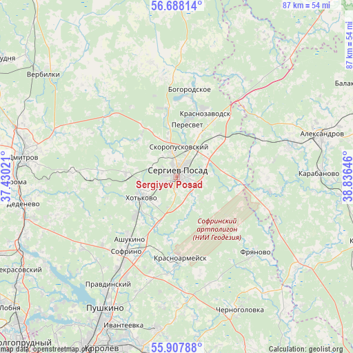 Sergiyev Posad on map