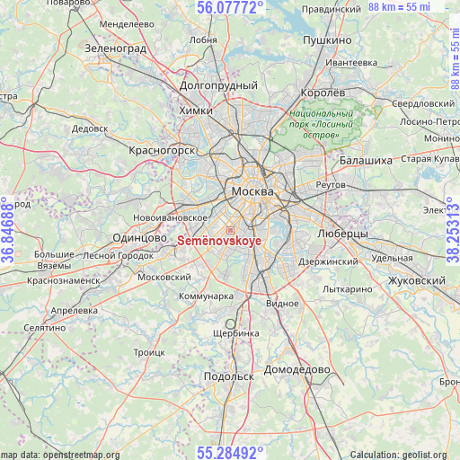 Semënovskoye on map