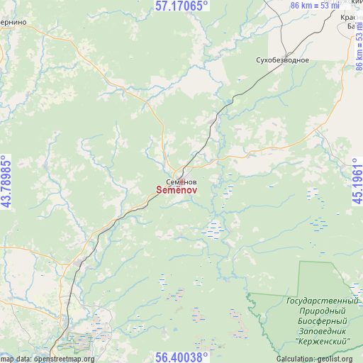 Semënov on map