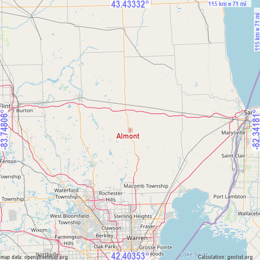 Almont on map