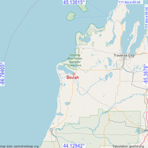 Beulah on map
