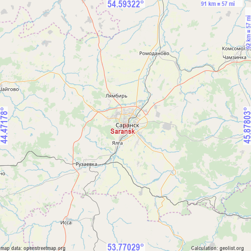 Saransk on map