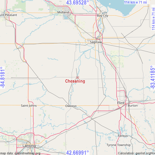Chesaning on map