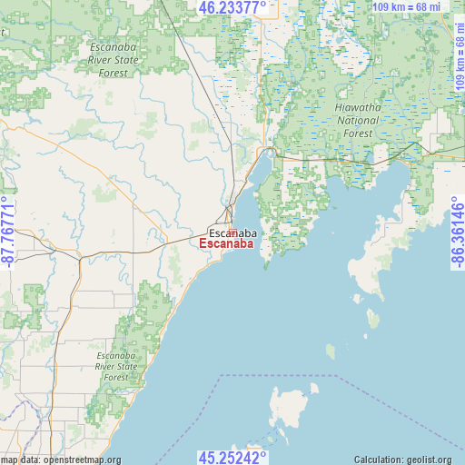 Escanaba on map