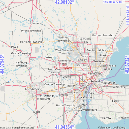 Farmington on map