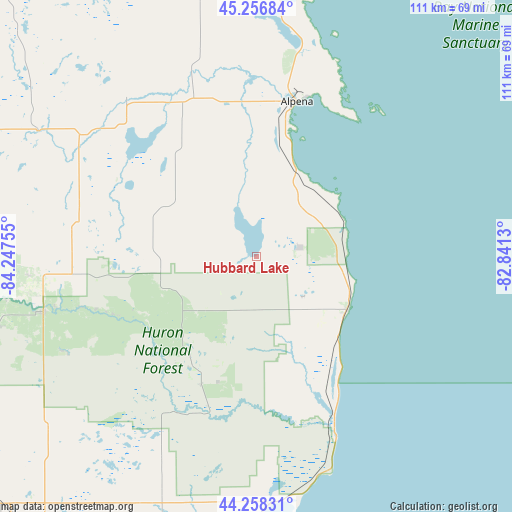 Hubbard Lake on map