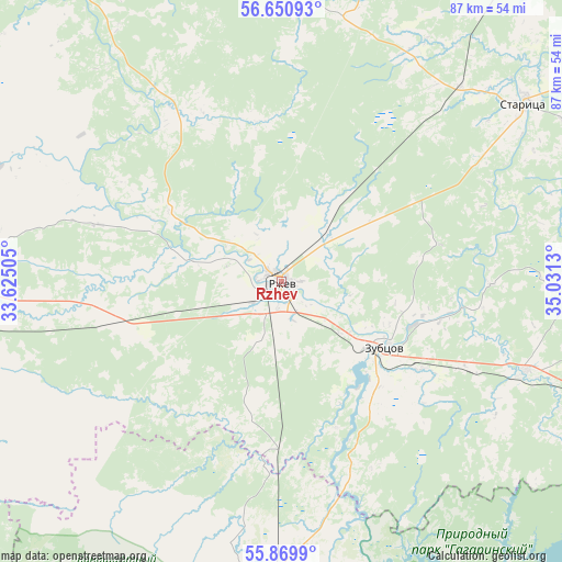 Rzhev on map