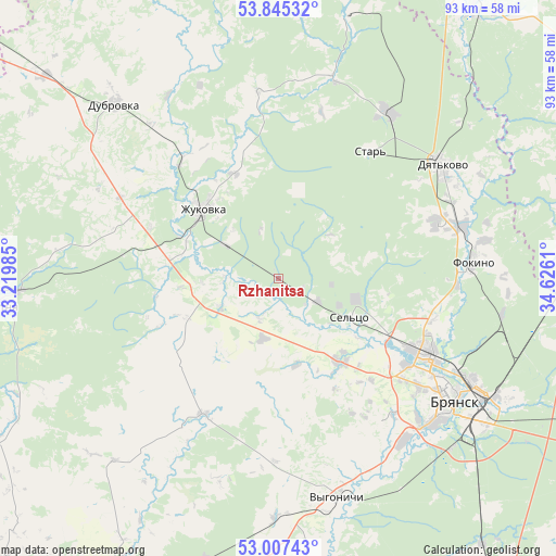 Rzhanitsa on map