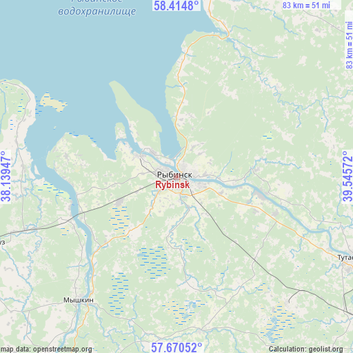 Rybinsk on map