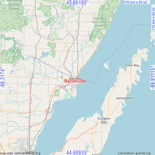 Menominee on map