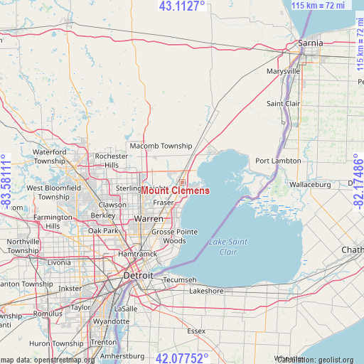 Mount Clemens on map