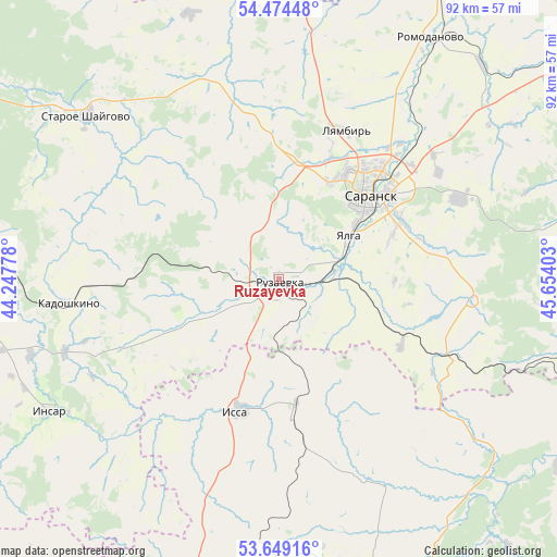 Ruzayevka on map