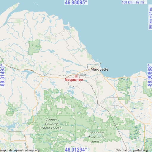 Negaunee on map