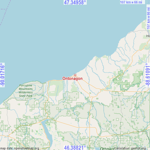 Ontonagon on map