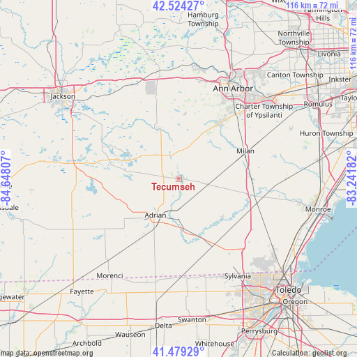 Tecumseh on map