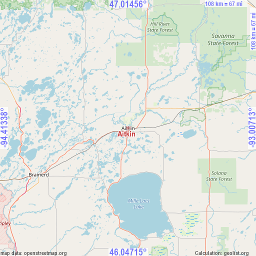 Aitkin on map