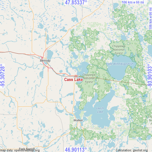 Cass Lake on map