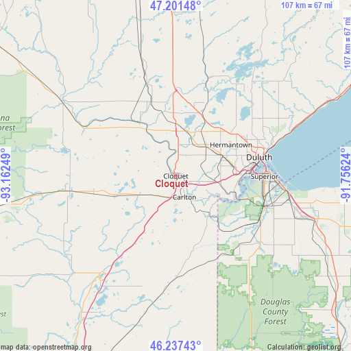 Cloquet on map