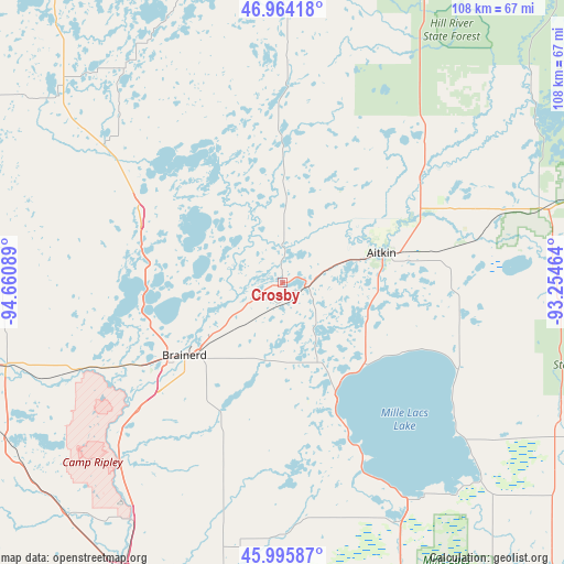 Crosby on map