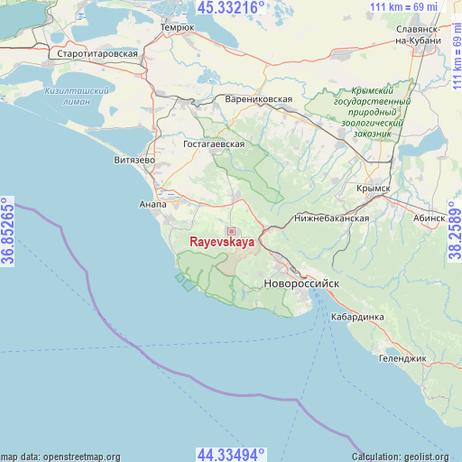 Rayevskaya on map