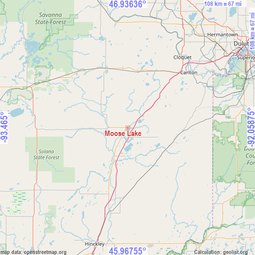 Moose Lake on map