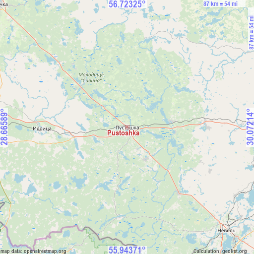 Pustoshka on map