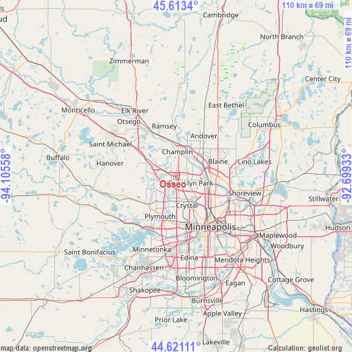 Osseo on map
