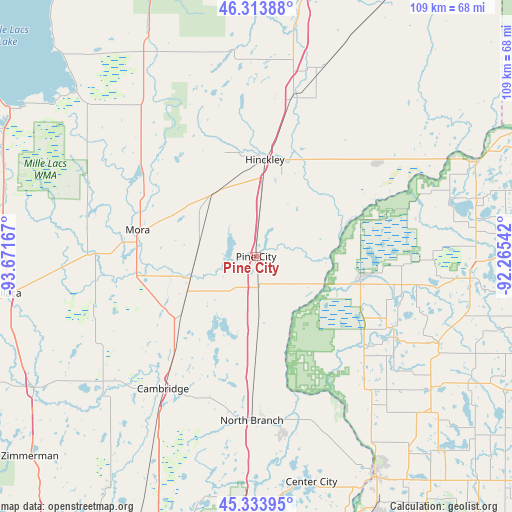 Pine City on map