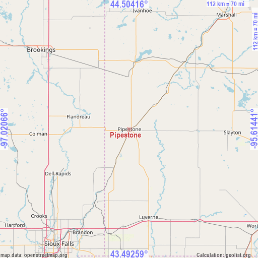 Pipestone on map