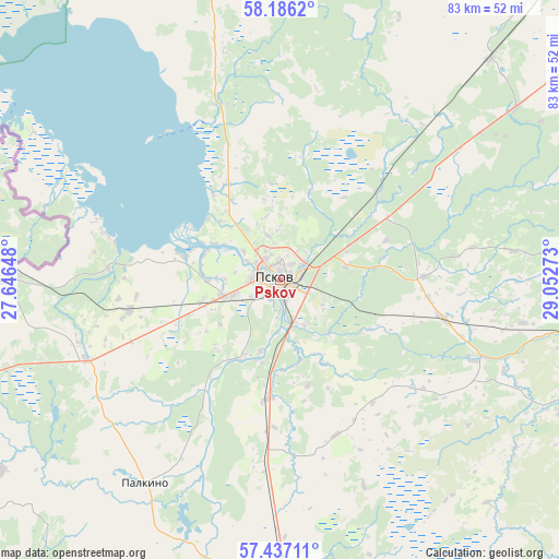 Pskov on map