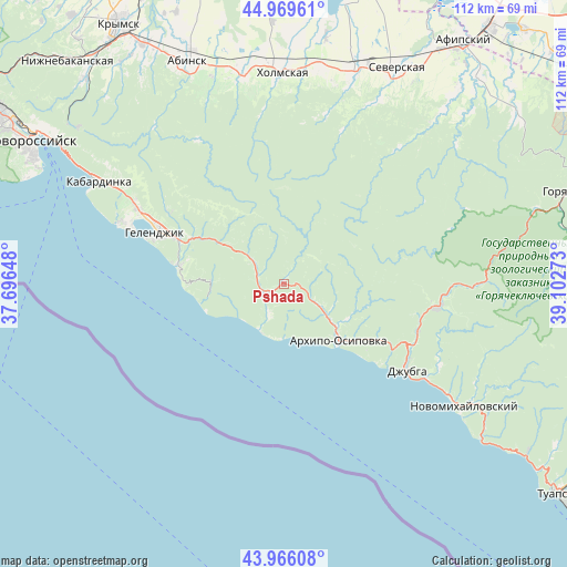 Pshada on map