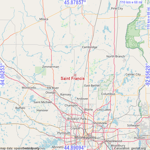 Saint Francis on map
