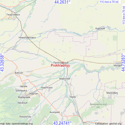 Prokhladnyy on map