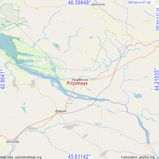Priyutnoye on map