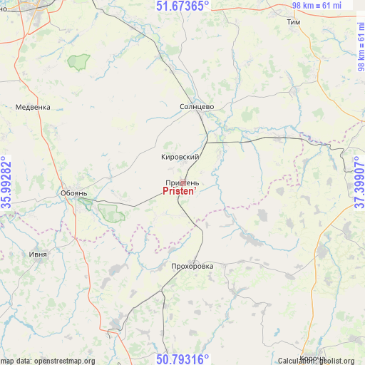 Pristen’ on map