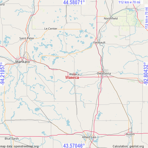 Waseca on map